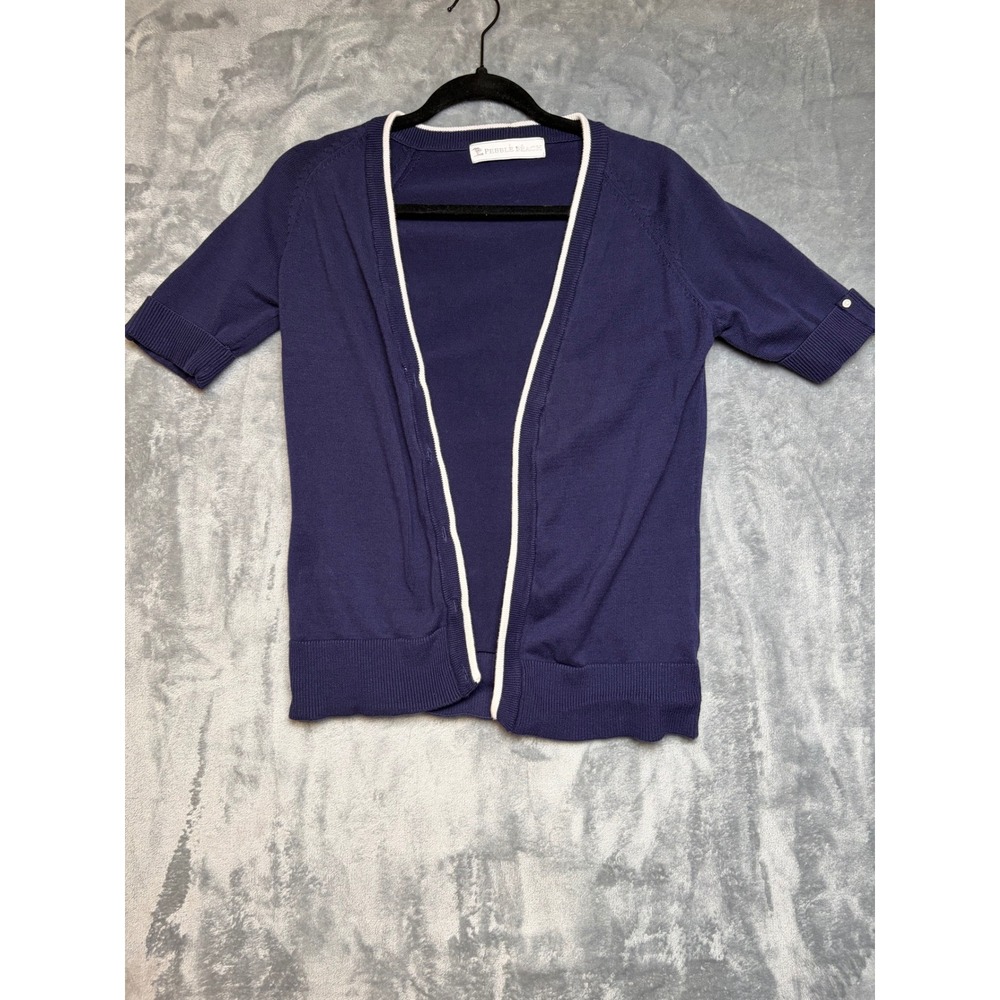 Pebble Beach Cutter & Buck Navy Blue Short Sleeve  00% Cotton Cardigan  Small